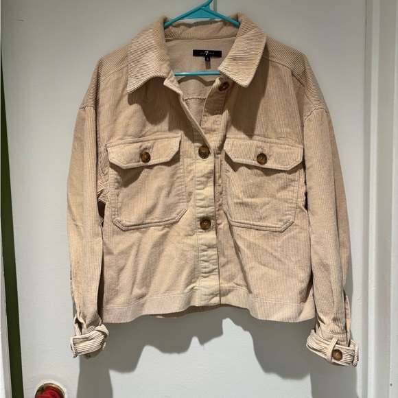 7 For All Mankind Beige Shacket Cropped Corduroy Jacket Womens Size S Coat - Picture 2 of 4